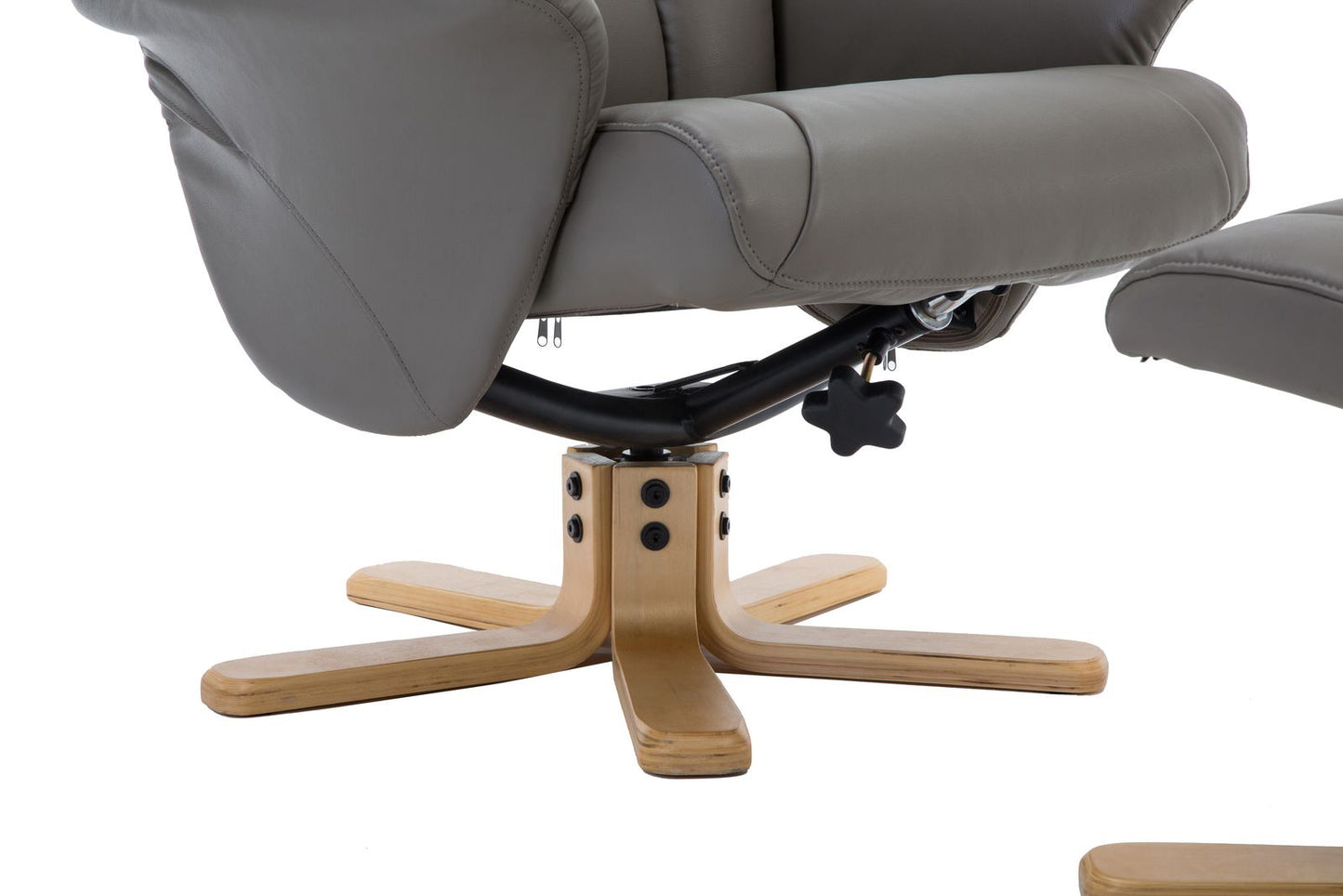 Global Furniture Alliance Marseille Swivel Recliner Chair and footstool in Grey faux leather with a light wood base