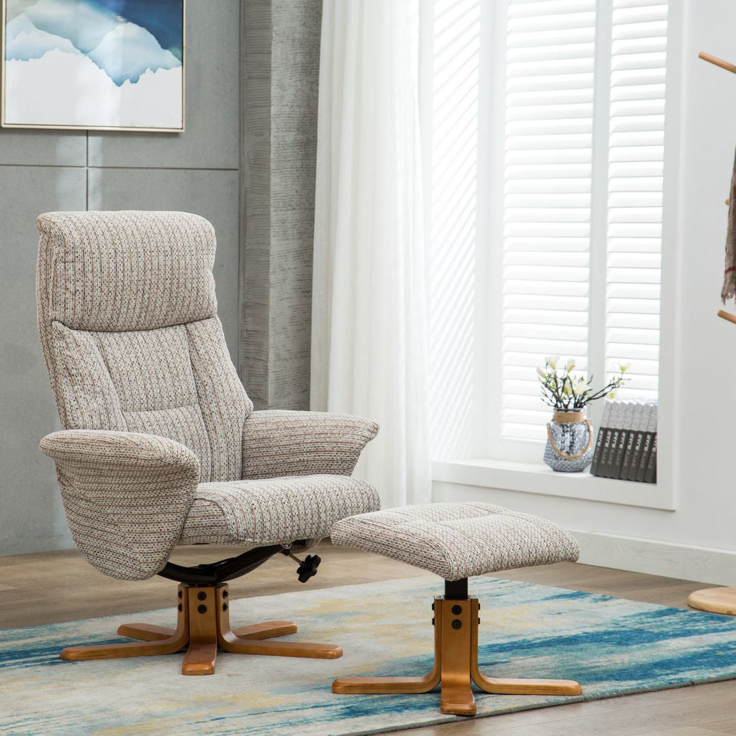 Global Furniture Alliance Marseille Chair  and matching footstool in Wheat Fabric with swivel and recliner functions