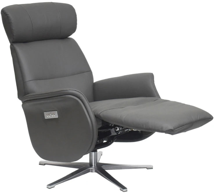 Global Furniture Alliance Michigan Swivel Recliner Chair in Charcoal with integrated footrest