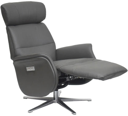 Global Furniture Alliance Michigan Swivel Recliner Chair in Charcoal with integrated footrest