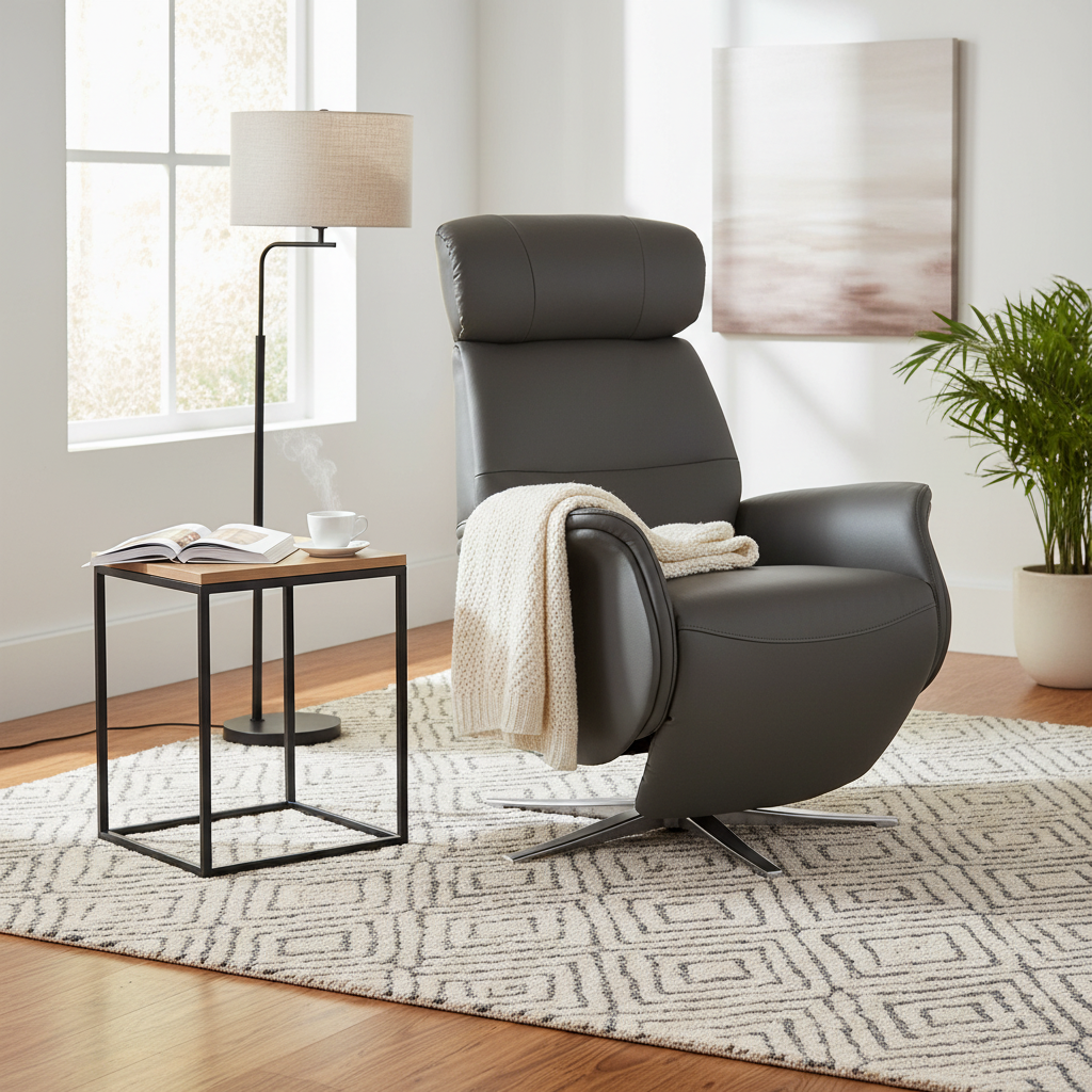 Global Furniture Alliance Michigan Swivel Recliner Chair in Charcoal grey with an integrated footrest