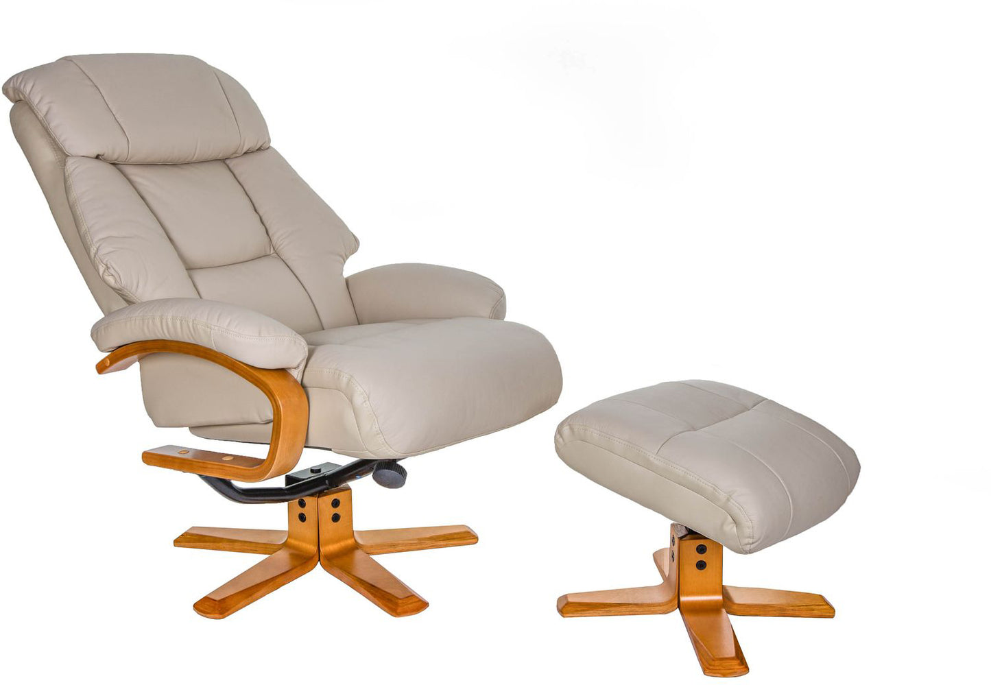 Global Furniture Alliance Nice swivel recliner chair and footstool in soft Ivory coloured Leather