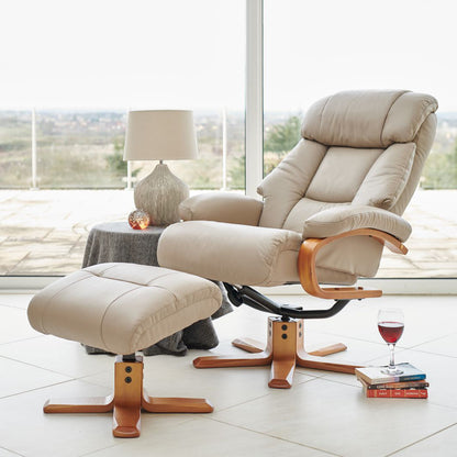 Global Furniture Alliance Nice swivel recliner Chair and matching footstool in Pebble coloured Leather