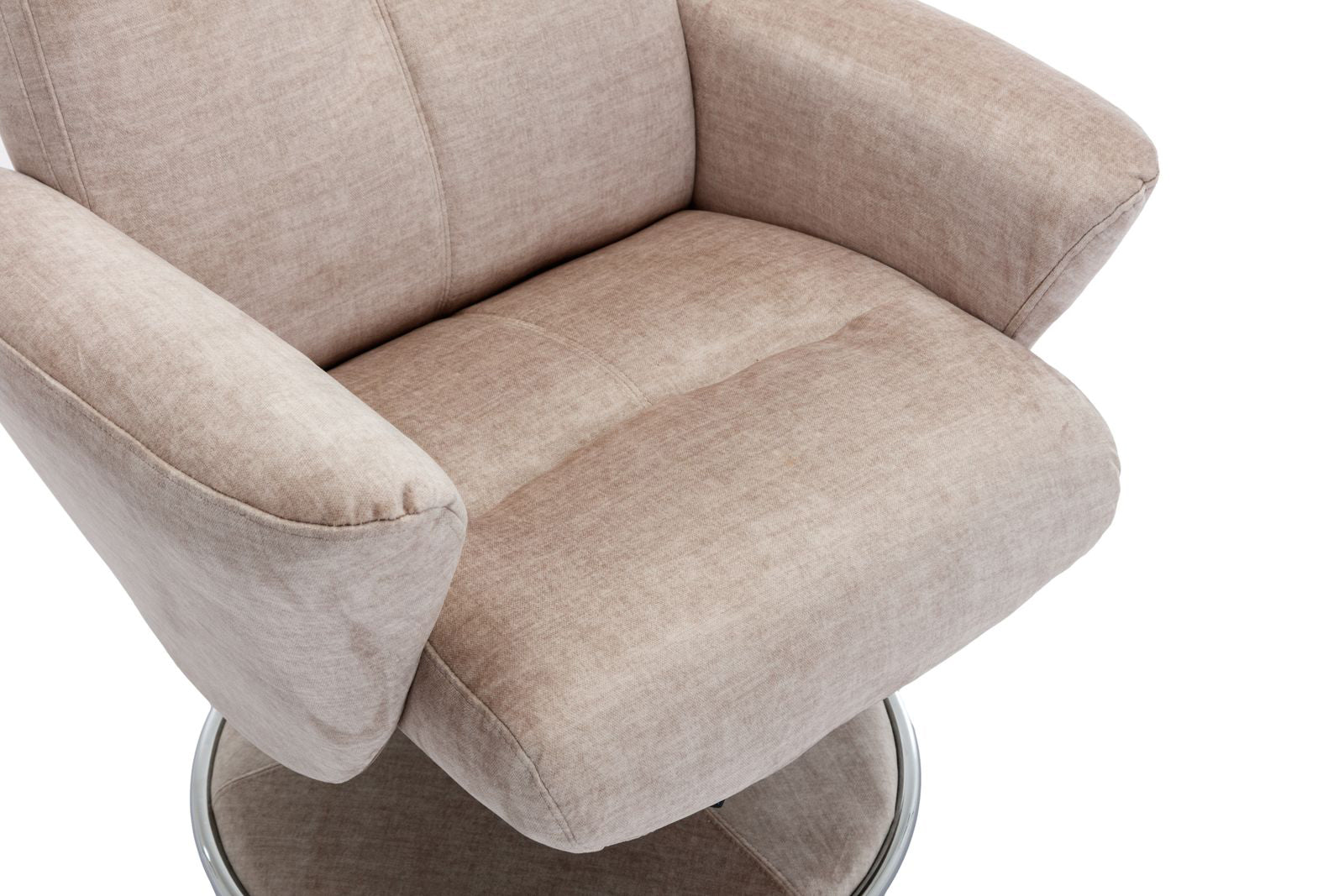 Global Furniture Alliance Paddington swivel chair in Champagne colour fabric with matching fabric covered metal base