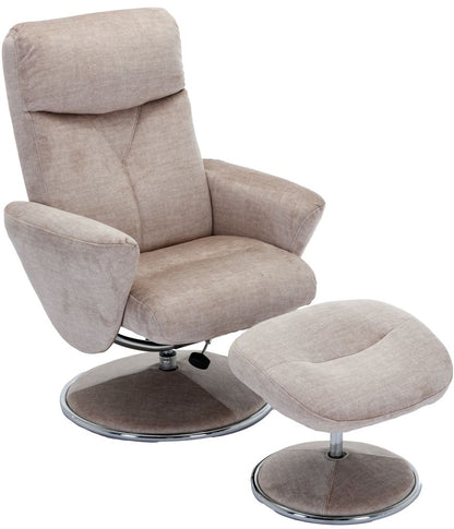 Global Furniture Alliance Paddington 360 degree swivel chair and matching footstool in Champagne colour fabric