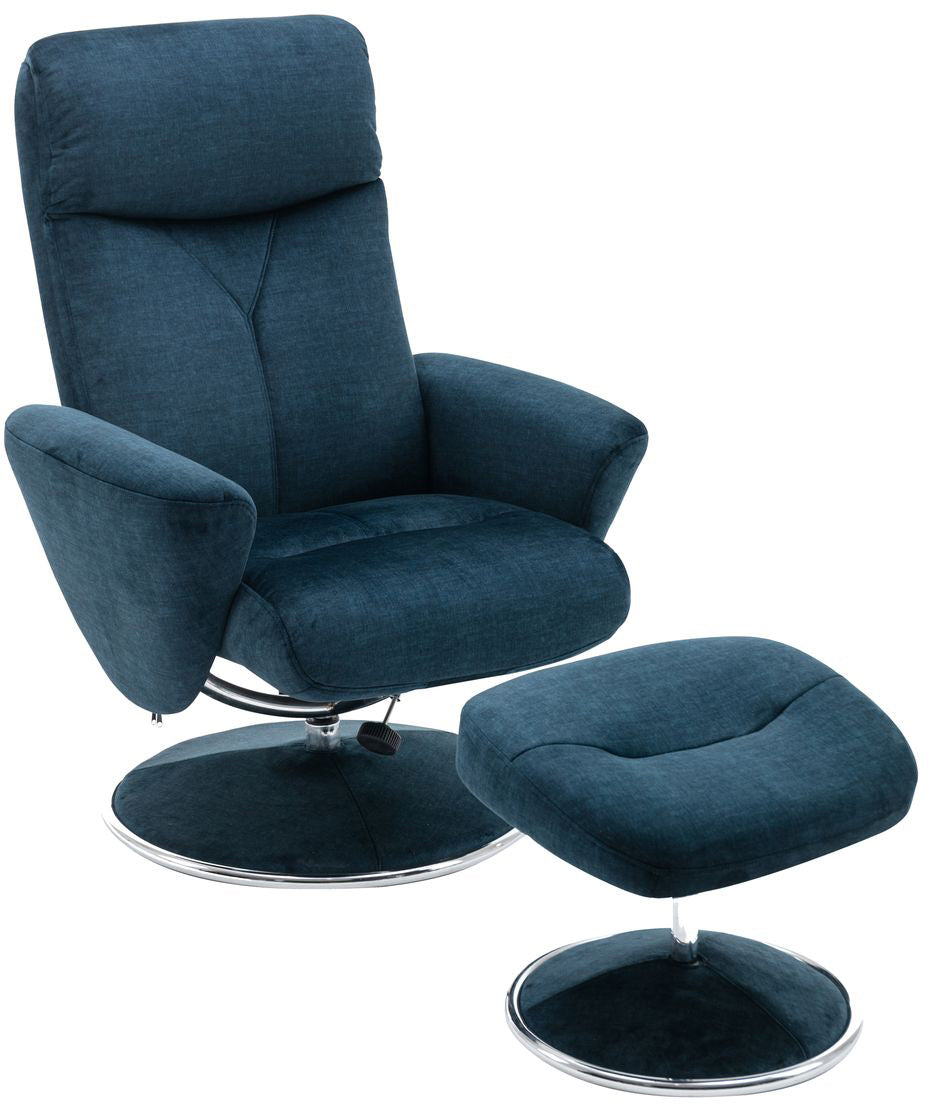 Global Furniture Alliance Paddington Chair and footstool in Deep Sea Fabric