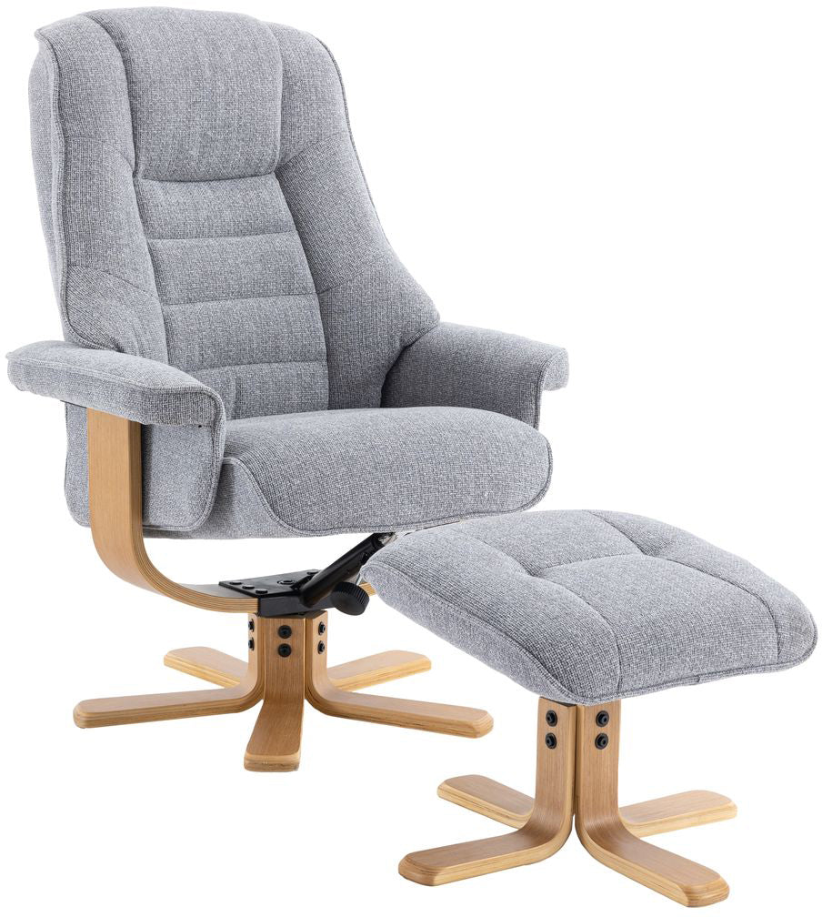 Global Furniture Alliance Sardinia swivel Chair in Cha Cha Dove colour Fabric with matching footstool