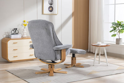 Global Furniture Alliance Sardinia Swivel  recliner Chair and footstool in Cha Cha Dove Fabric with a mid oak base