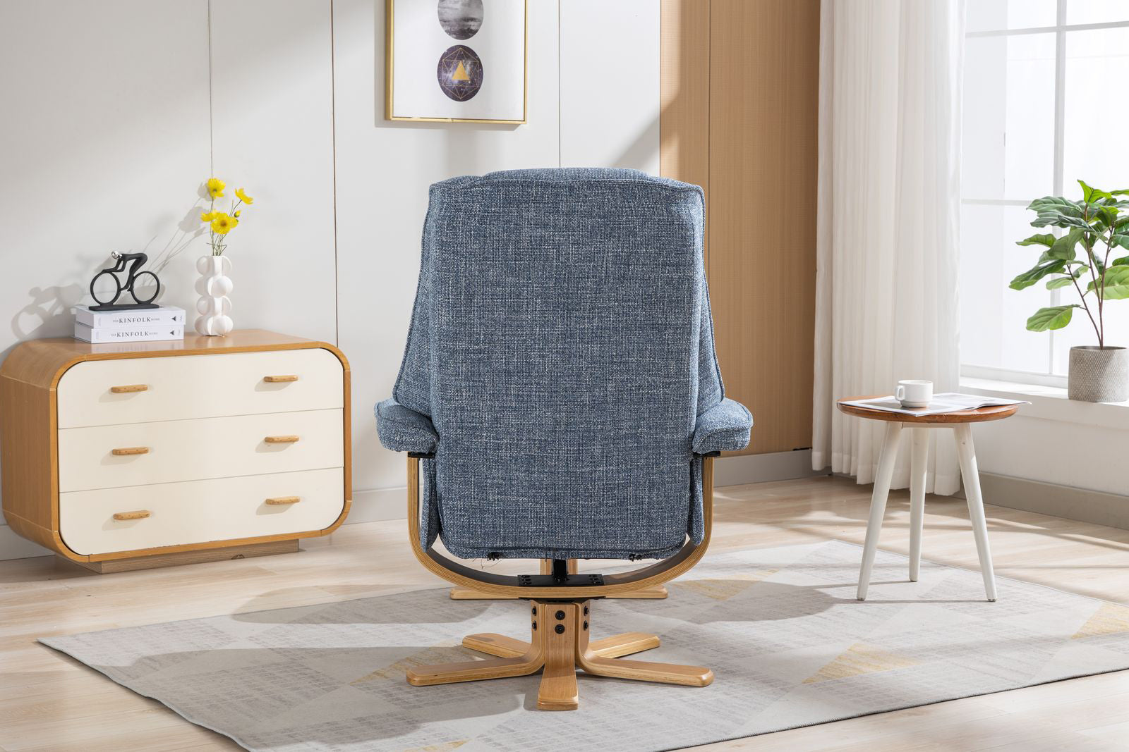 Global Furniture Alliance Sardinia swivel Chair in Cha Cha Ocean colour Fabric with an oak base