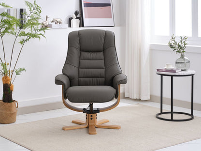 Global Furniture Alliance Sardinia swivel recliner chair in Cinder Leather with mid oak base