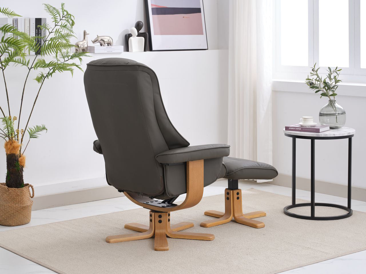 Global Furniture Alliance Sardinia Chair and matching footstool in Cinder Leather with mid oak base