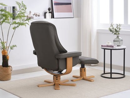 Global Furniture Alliance Sardinia Chair and matching footstool in Cinder Leather with mid oak base