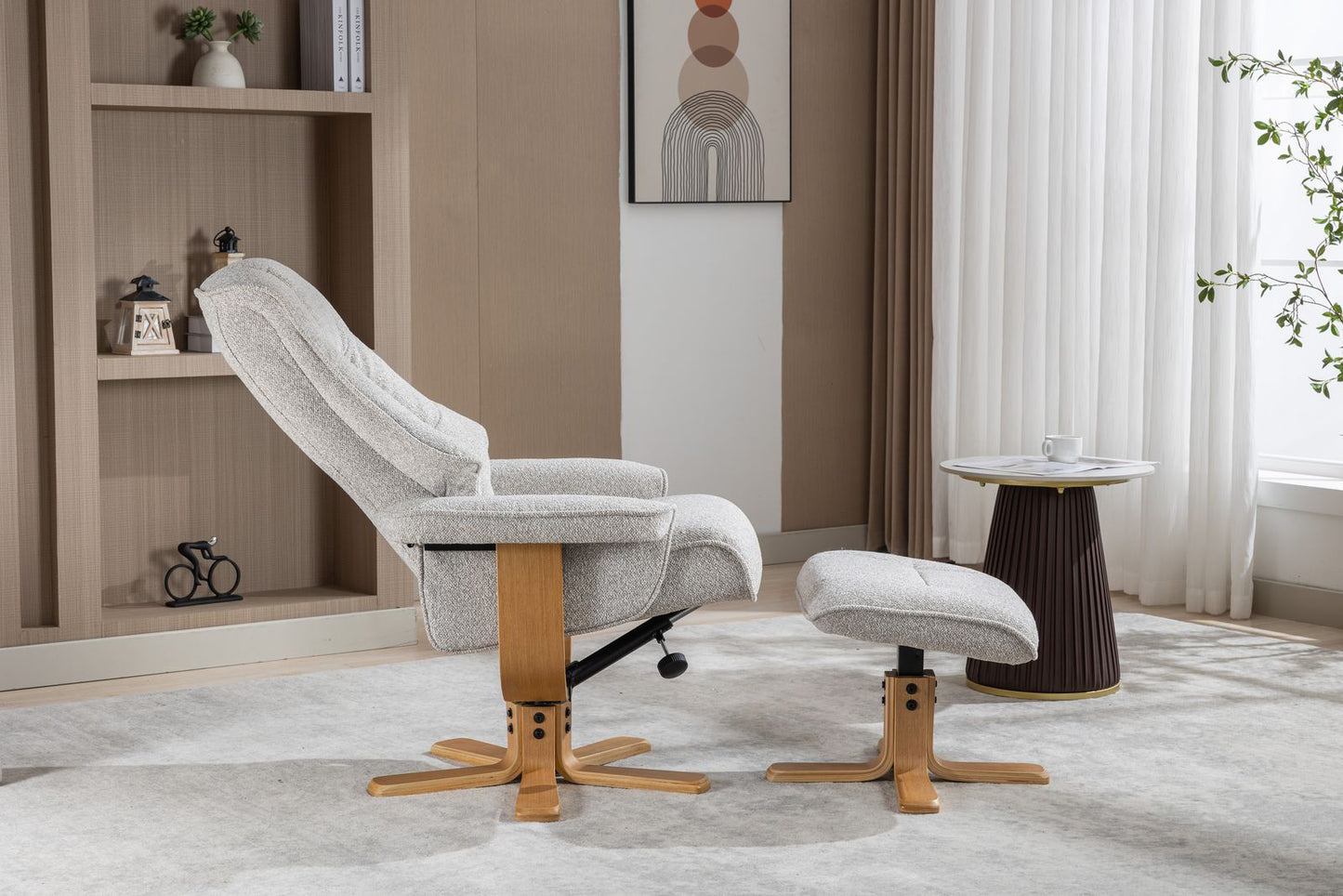 Global Furniture Alliance Sardinia swivel recliner Chair in Greige Fabric with matching footstool