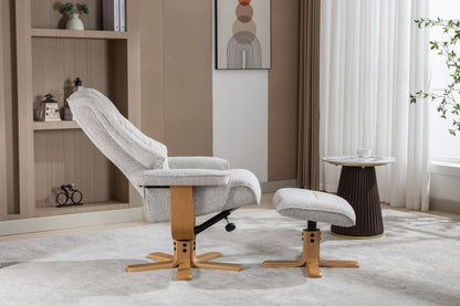 Global Furniture Alliance Sardinia swivel recliner Chair in Greige Fabric with matching footstool