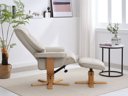 Global Furniture Alliance Sardinia swivel recliner Chair in Mushroom Leather with matching footstool