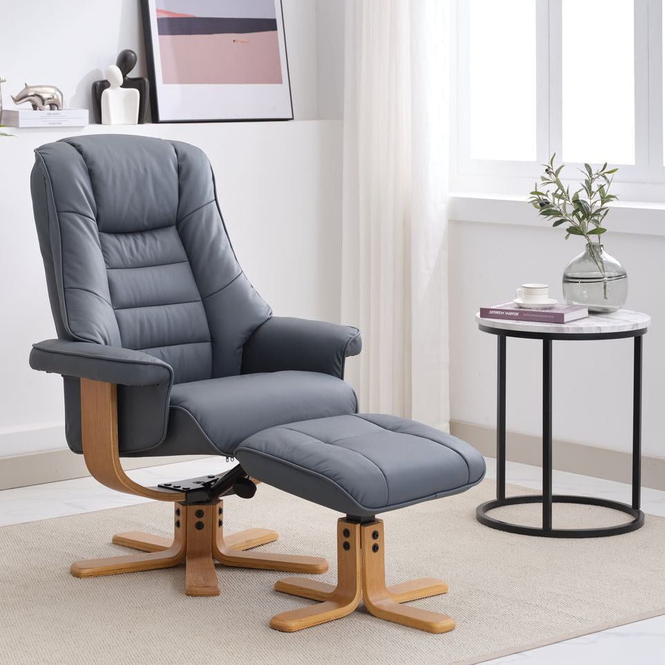 Global Furniture Alliance Sardinia 360 degree swivel Chair in Petrol Blue Leather with matching footstool 