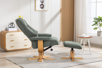Global Furniture Alliance Sardinia chair and footstool in Cha Cha Fern Green Fabric, features a swivel and recliner mechanism