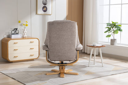 Global Furniture Alliance Sardinia Swivel Recliner Chair in Cha Cha Oat Fabric with a mid oak wood base