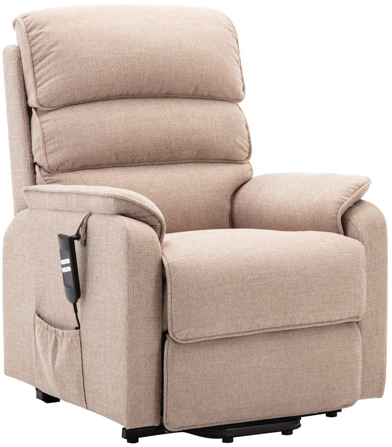 Global Furniture Alliance Valencia dual motor Riser Recliner Chair in comfortable Lisbon Wheat Fabric with control handset