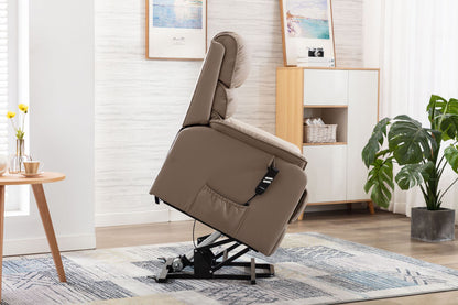 Global Furniture Alliance Valencia dual motor Riser Recliner Chair in Lisbon Wheat Fabric with side pocket and control handset