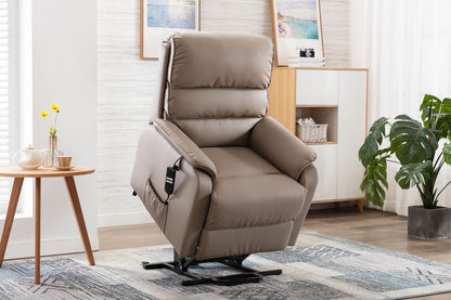 Global Furniture Alliance Valencia Riser Recliner Chair in Pebble Plush Fabric with dual motor and remote control