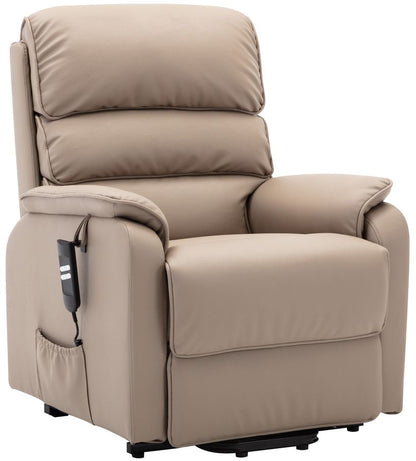 Global Furniture Alliance Valencia comfortable Riser Recliner Chair in Pebble coloured Plush Fabric with remote control and side pocket