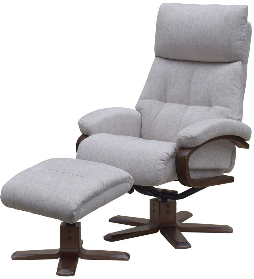 Global Furniture Alliance Vienna Swivel Chair in Beige Fabric with matching footstool