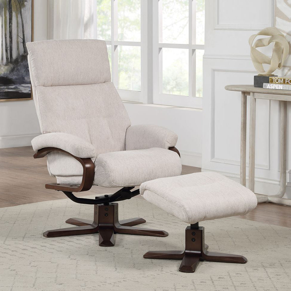 Global Furniture Alliance Vienna Swivel Chair and Footstool in Beige Fabric