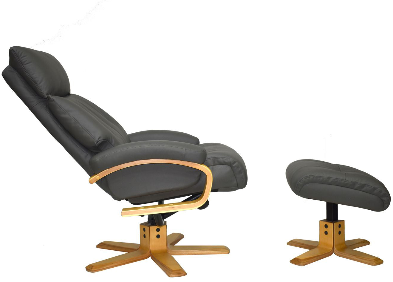 Global Furniture Alliance Vienna Swivel Recliner Chair in Charcoal Leather with a matching footstool