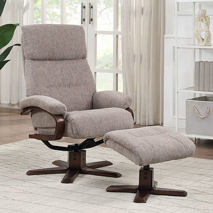 Global Furniture Alliance Vienna Swivel and Recliner Chair in Taupe Colour Fabric with a matching footstool