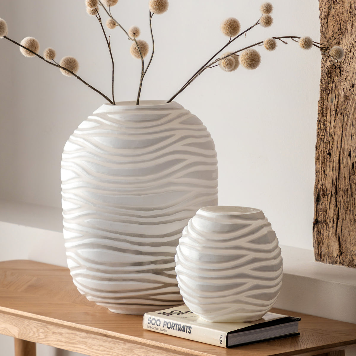 Gallery Direct Andorra Handblown Carved Glass Vase White