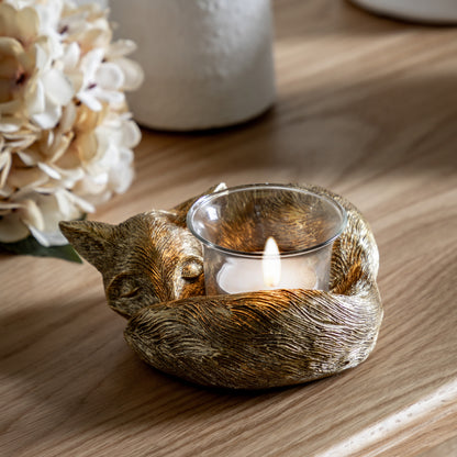 Gallery Direct Sleeping Fox Tealight Holder Gold - image 1