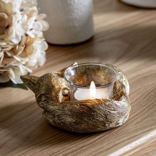 Gallery Direct Sleeping Fox Tealight Holder Gold - image 1