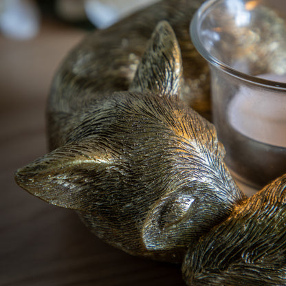 Gallery Direct Sleeping Fox Tealight Holder Gold - image 3