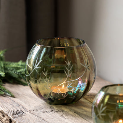 Gallery Direct Floral Etched Iridescent Tealight Holder Large - image 1