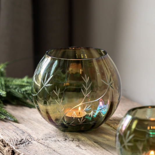 Gallery Direct Floral Etched Iridescent Tealight Holder Large - image 1