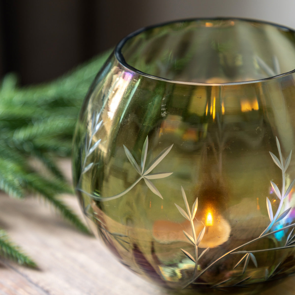 Gallery Direct Floral Etched Iridescent Tealight Holder Large - image 3