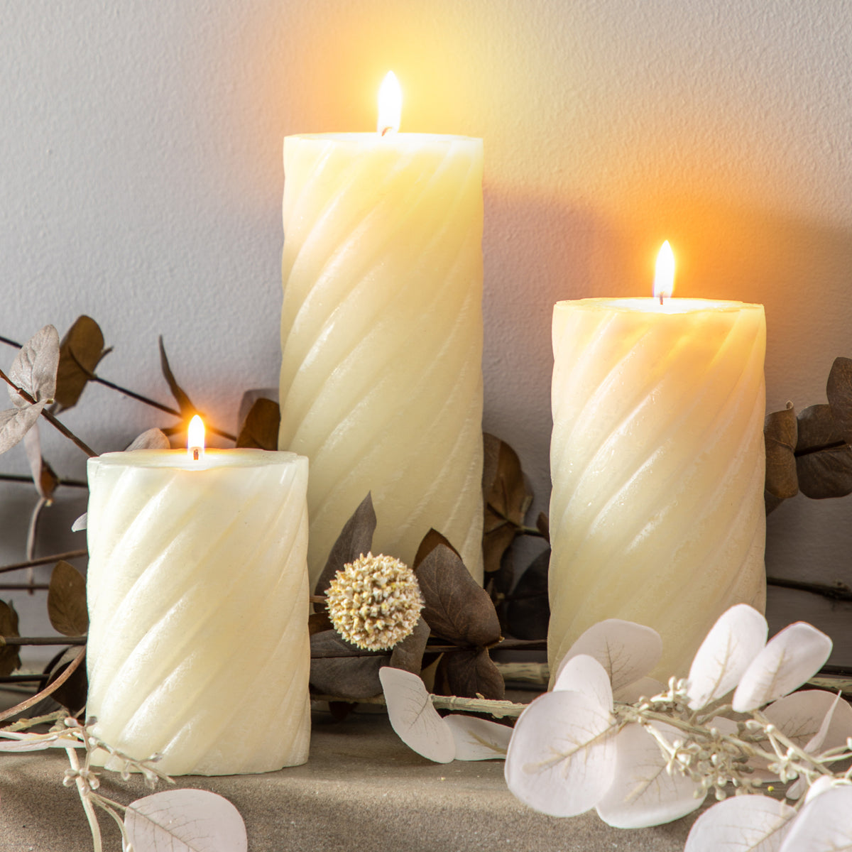 Gallery Direct Vanilla Pillar Candle Twist Ivory (2pk) - image 1