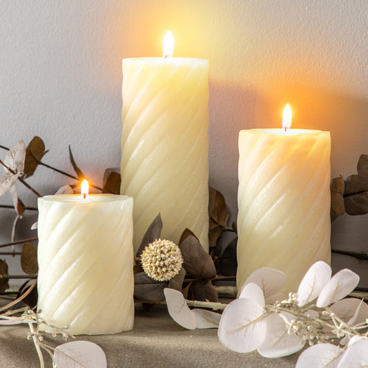 Gallery Direct Vanilla Pillar Candle Twist Ivory (2pk) - image 1