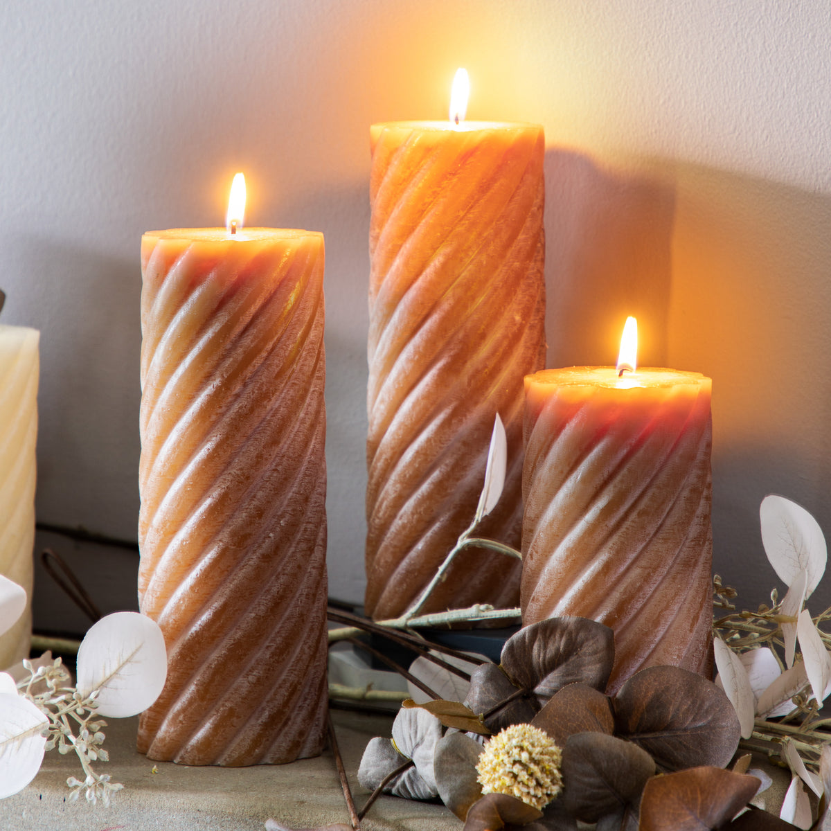 Gallery Direct Vanilla Pillar Candle Twist Amber (2pk) - Small - image 1