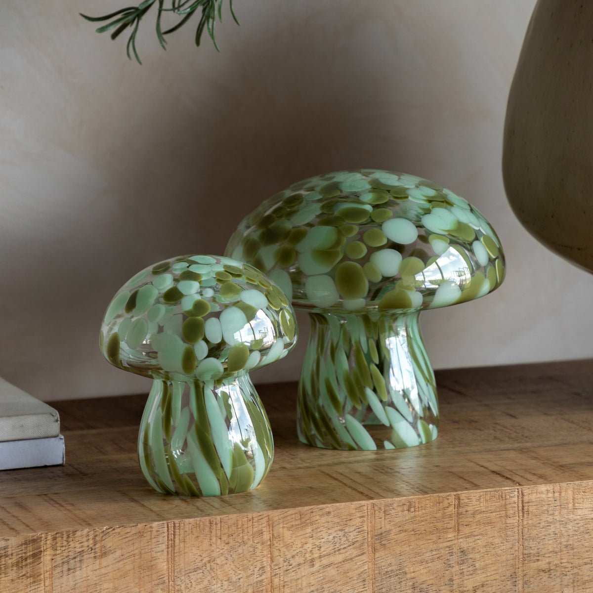 Gallery Direct Confetti Glass Mushrooms Set of 2 Forest Green - image 1