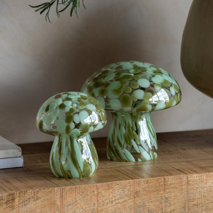 Gallery Direct Confetti Glass Mushrooms Set of 2 Forest Green - image 1