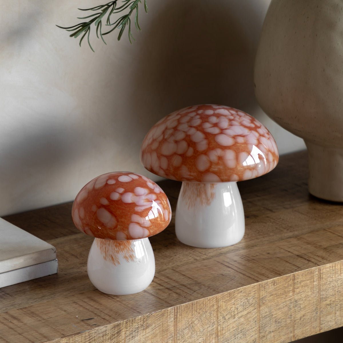 Gallery Direct Confetti Glass Mushrooms Set of 2 Burnt Orange - image 1