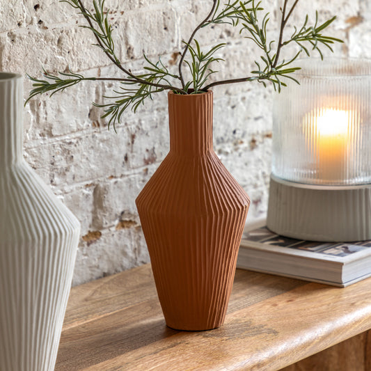 Gallery Direct Zahara Ribbed Cast Metal Vase Terracotta - image 1