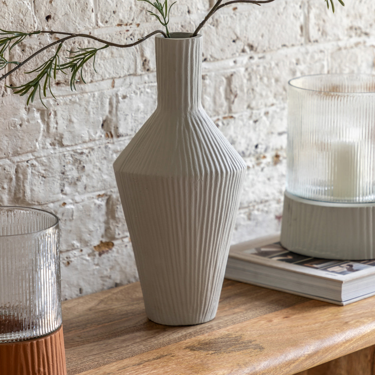 Gallery Direct Zahara Ribbed Cast Metal Vase Parchment - image 1