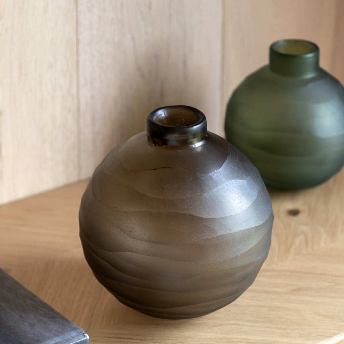 Gallery Direct Bevelled Glass Globe Vase Smoke - image 1