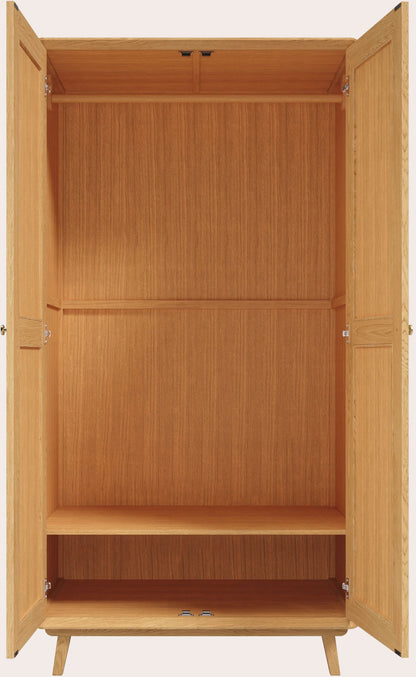 Laura Ashley Millen mid century oak wood 2 door wardrobe with internal rail and shelf