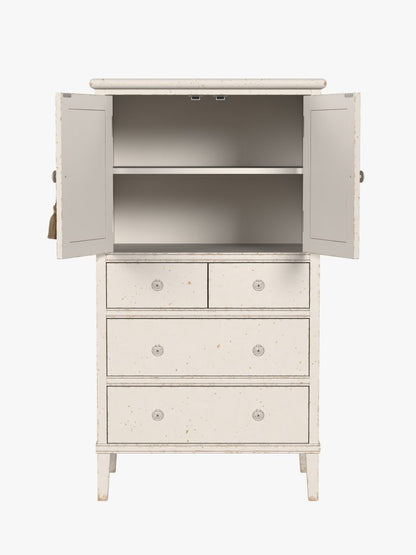 Laura Ashley 2 door 4 drawer bedroom cabinet in antique white with shelving inside