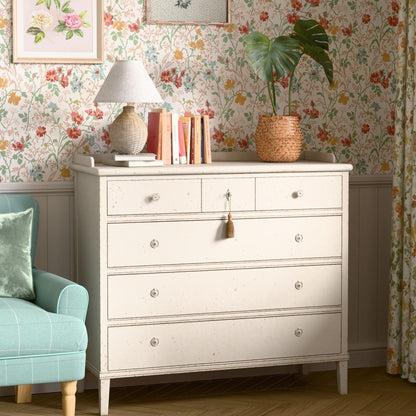 Laura Ashley Annaside 6 Drawer Chest in a light cream vintage inspired finish