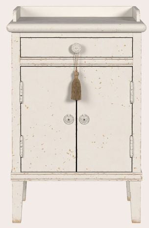 Laura Ashley Annaside Bedside Cabinet is a light cream vintage inspired cabinet with 1 drawer and 2 doors opening to internal shelving